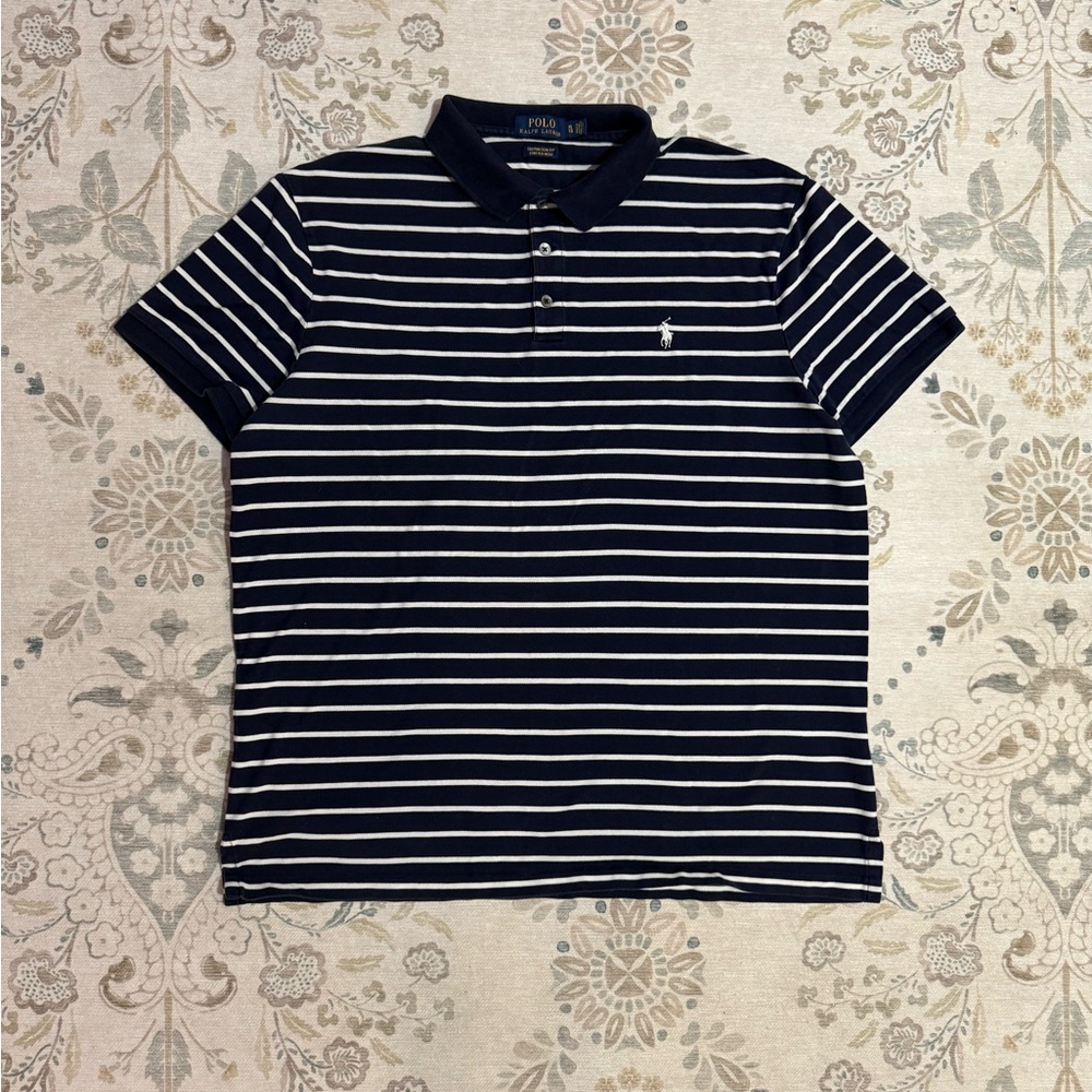 Ralph Lauren Navy and White Striped Polo Shirt